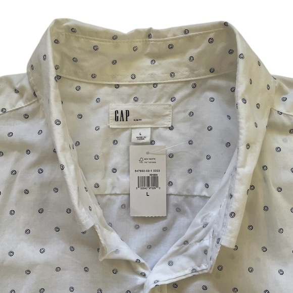 Gap Mens L White Blue Slim Fit Casual Button Down Cotton Shirt Long Sleeve - Picture 4 of 7